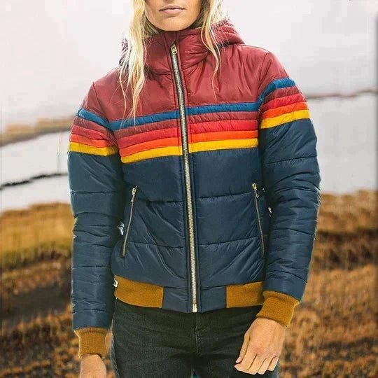 Pufferjacke Damen Retro Colorblock – Ansicht 2