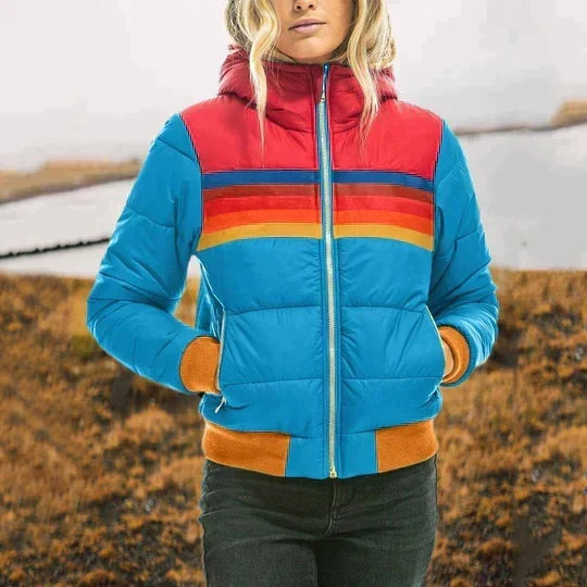 Pufferjacke Damen Retro Colorblock – Ansicht 3