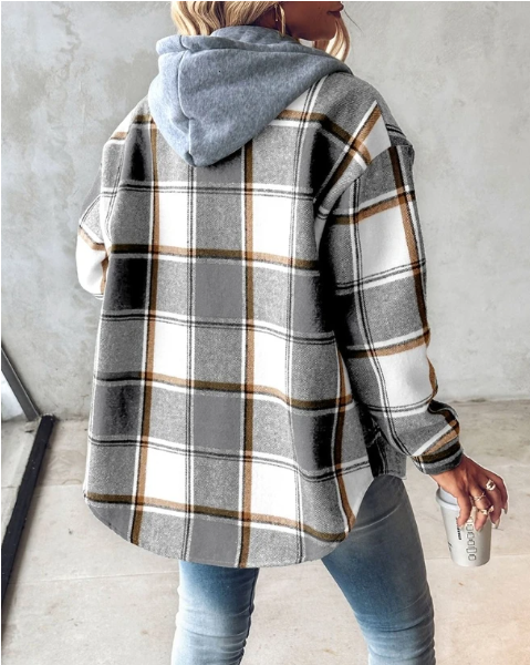 Karierte Damenjacke mit Kapuze – Ansicht 8