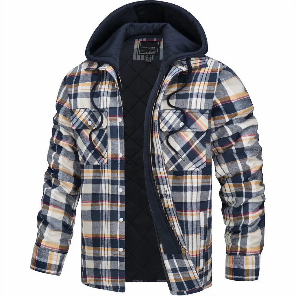 Karierte Herrenjacke mit Kapuze – Ansicht 1