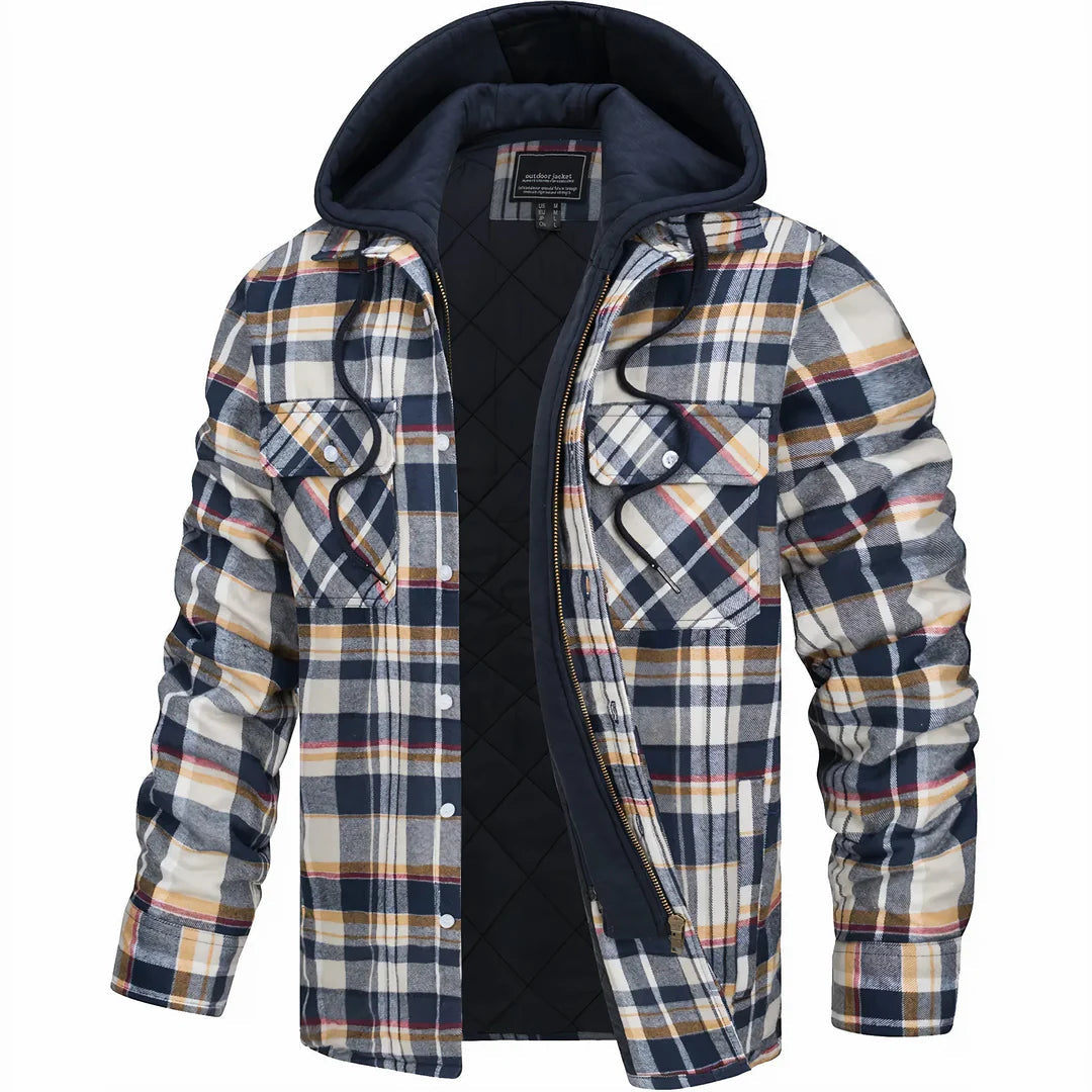Karierte Herrenjacke mit Kapuze – Ansicht 1