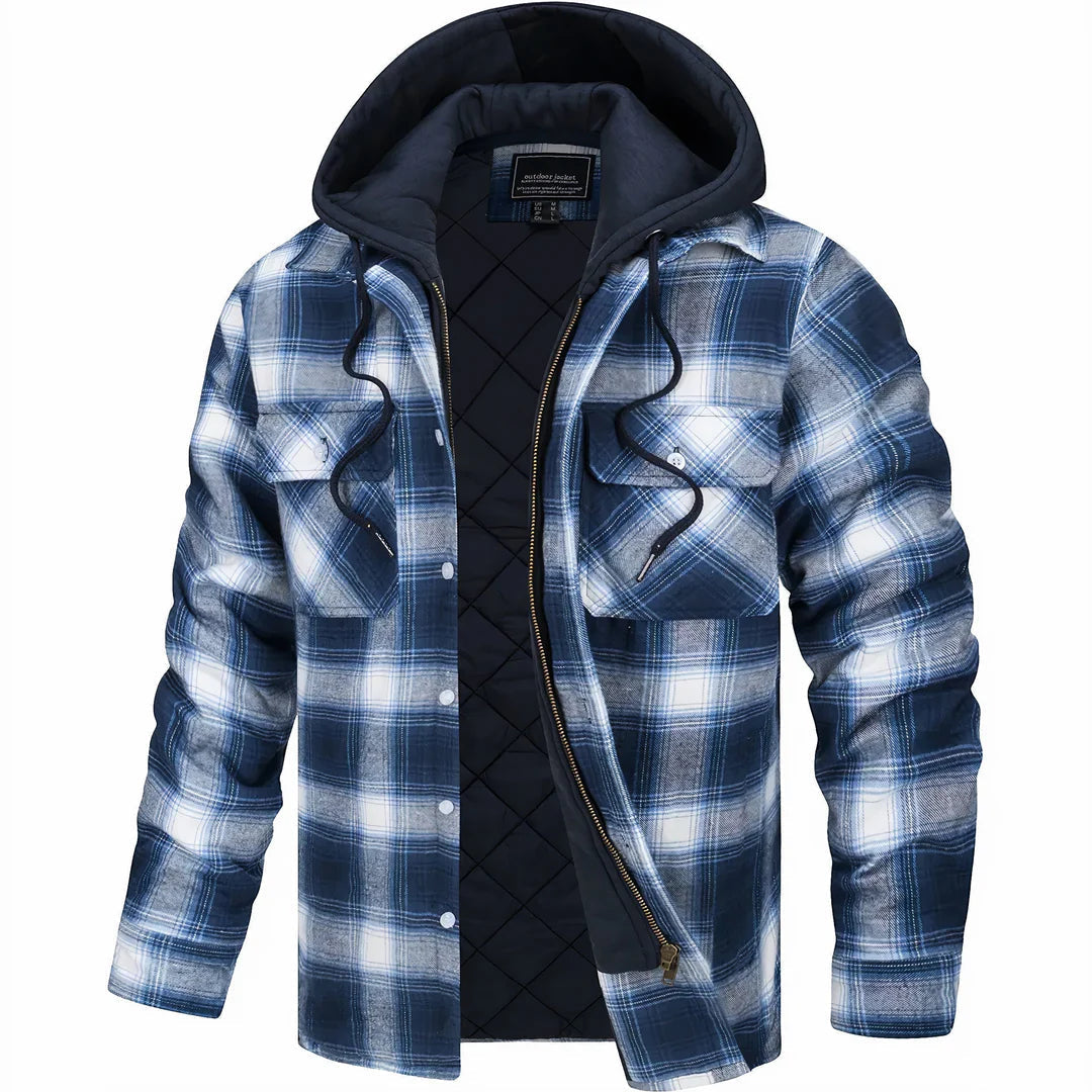 Karierte Herrenjacke mit Kapuze – Ansicht 3