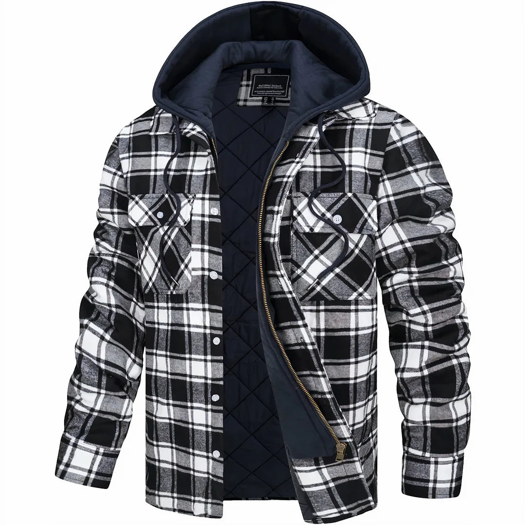 Karierte Herrenjacke mit Kapuze – Ansicht 5