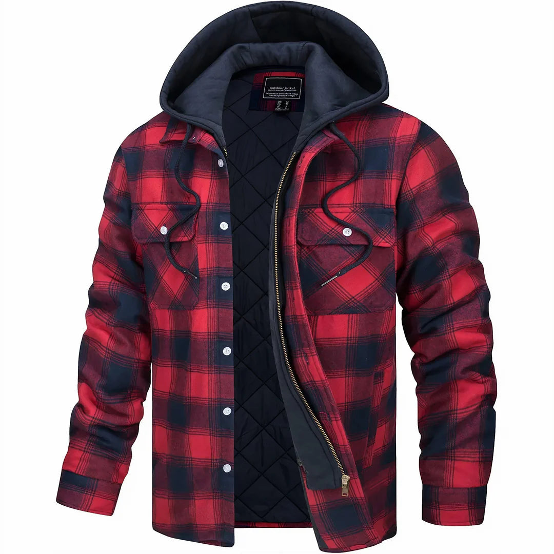 Karierte Herrenjacke mit Kapuze – Ansicht 6