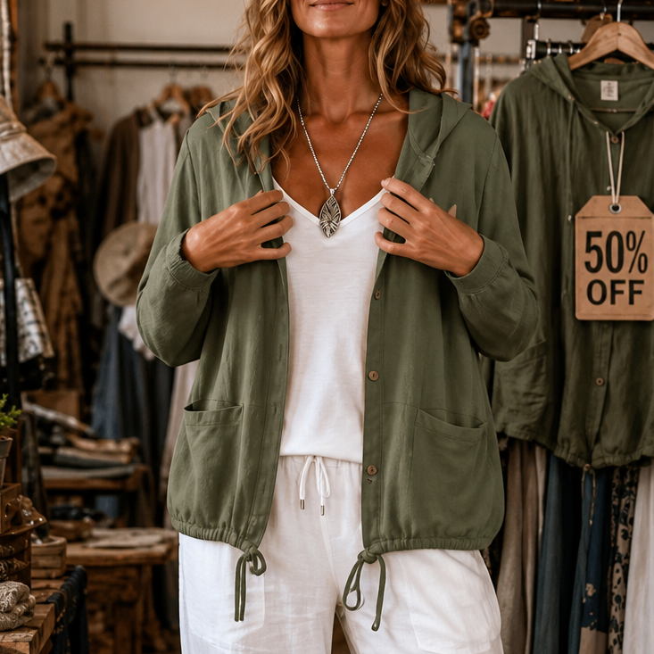 Leichte Kapuzenjacke Damen mit Tunnelzug – Ansicht 3