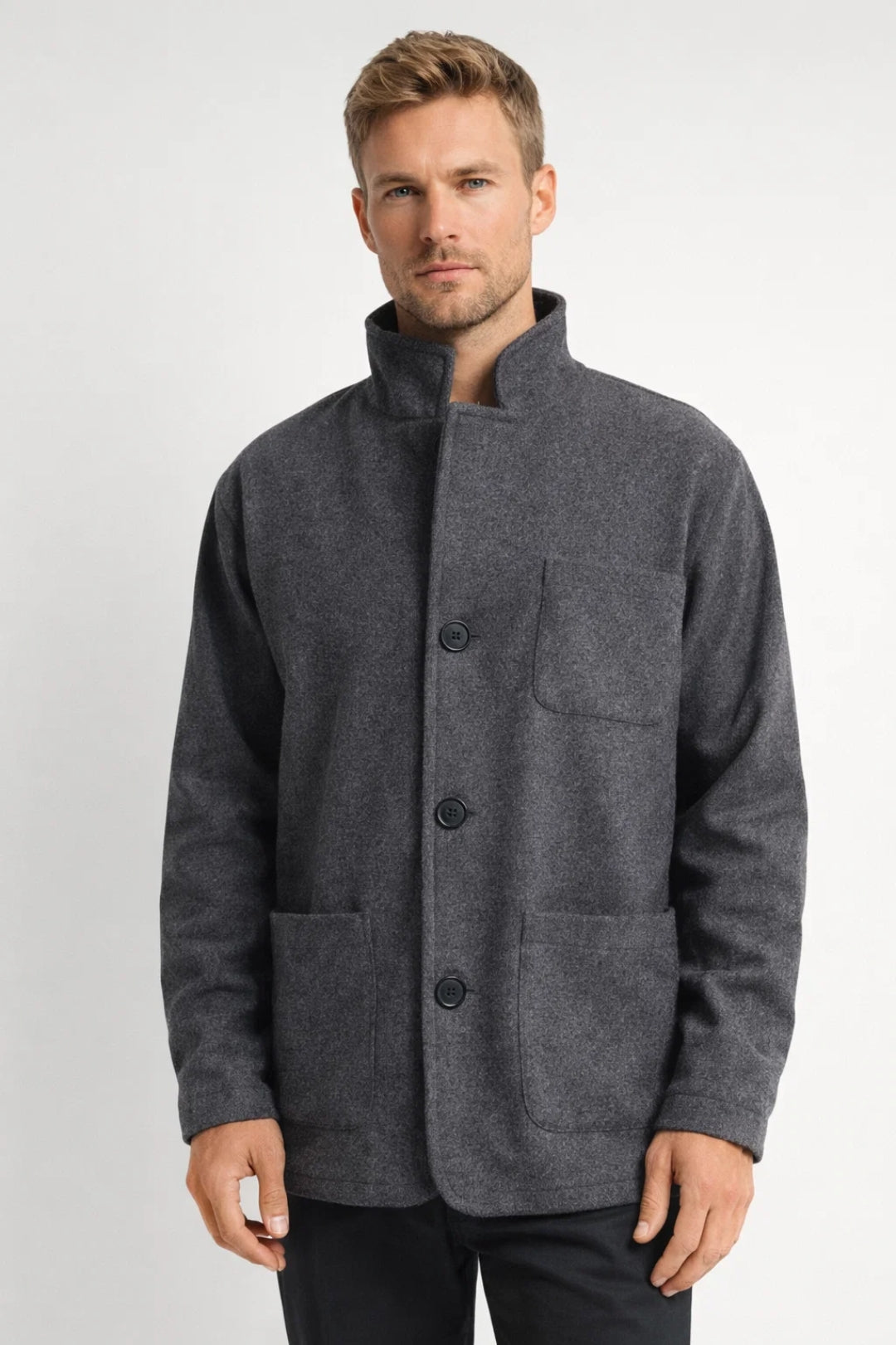 Herrenjacke grau mit Stehkragen – Ansicht 2