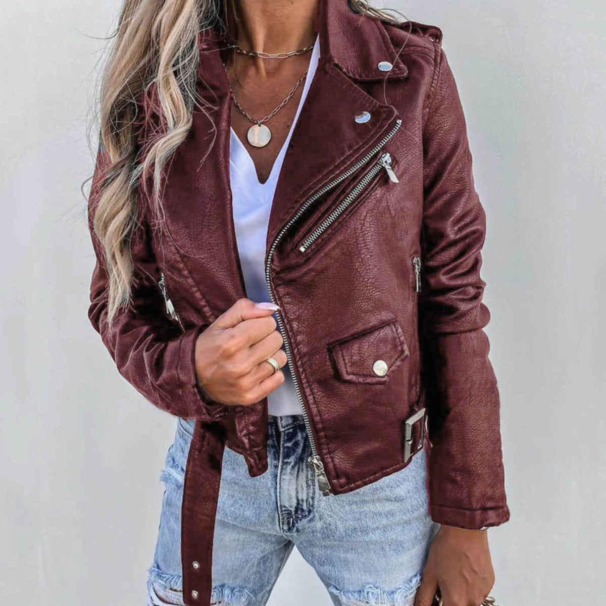 Kunstlederjacke Damen Bikerjacke – Ansicht 2