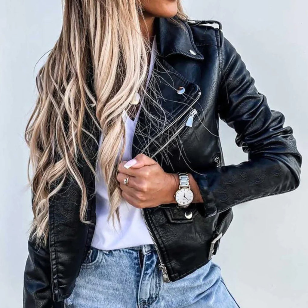 Kunstlederjacke Damen Bikerjacke – Ansicht 3