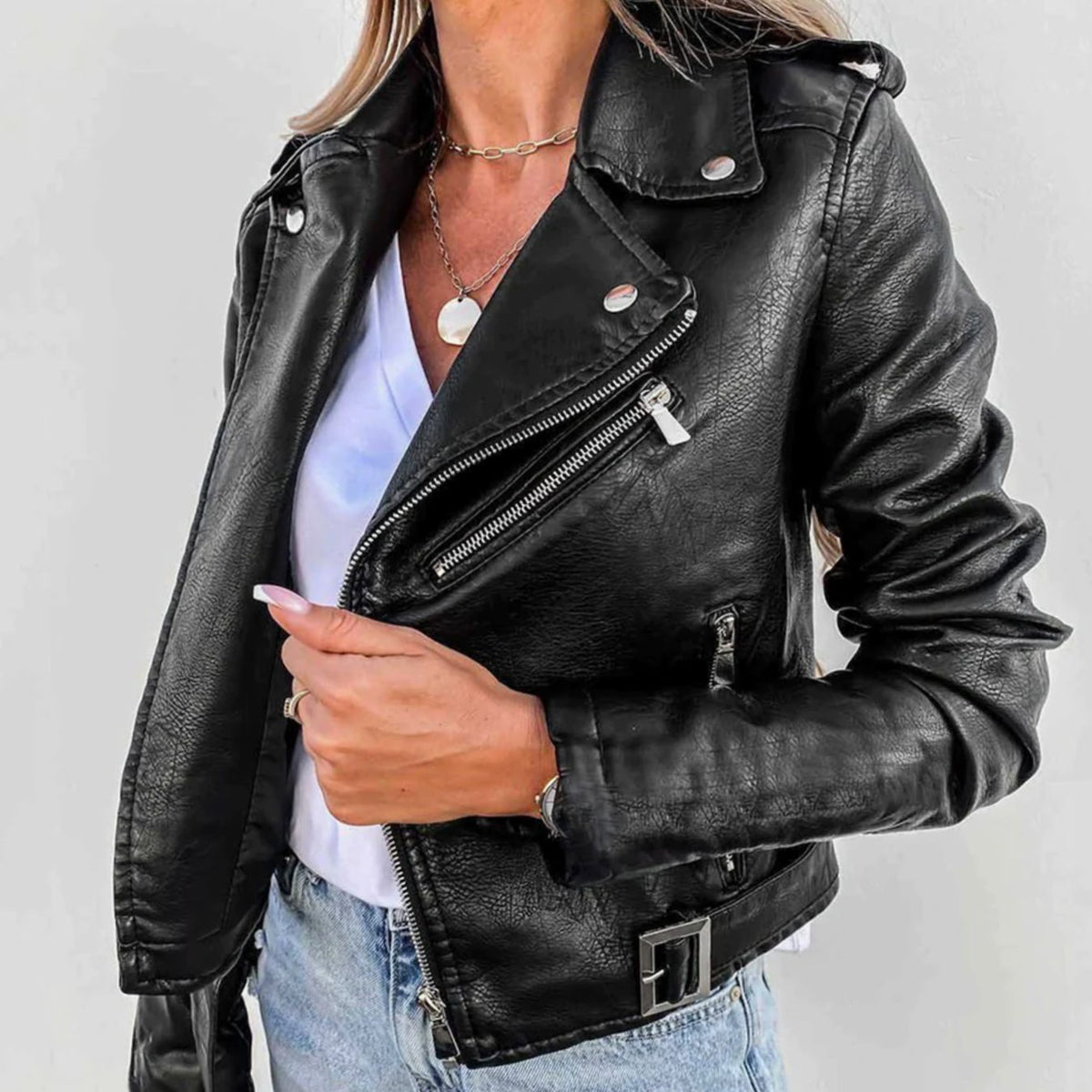 Kunstlederjacke Damen Bikerjacke – Ansicht 4