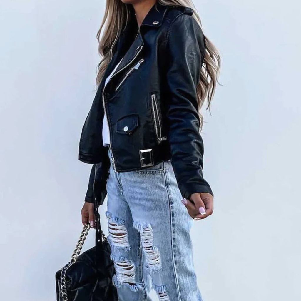 Kunstlederjacke Damen Bikerjacke – Ansicht 5