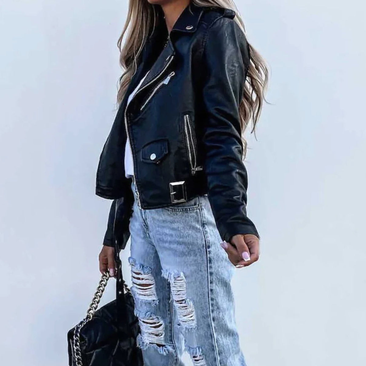 Kunstlederjacke Damen Bikerjacke – Ansicht 5