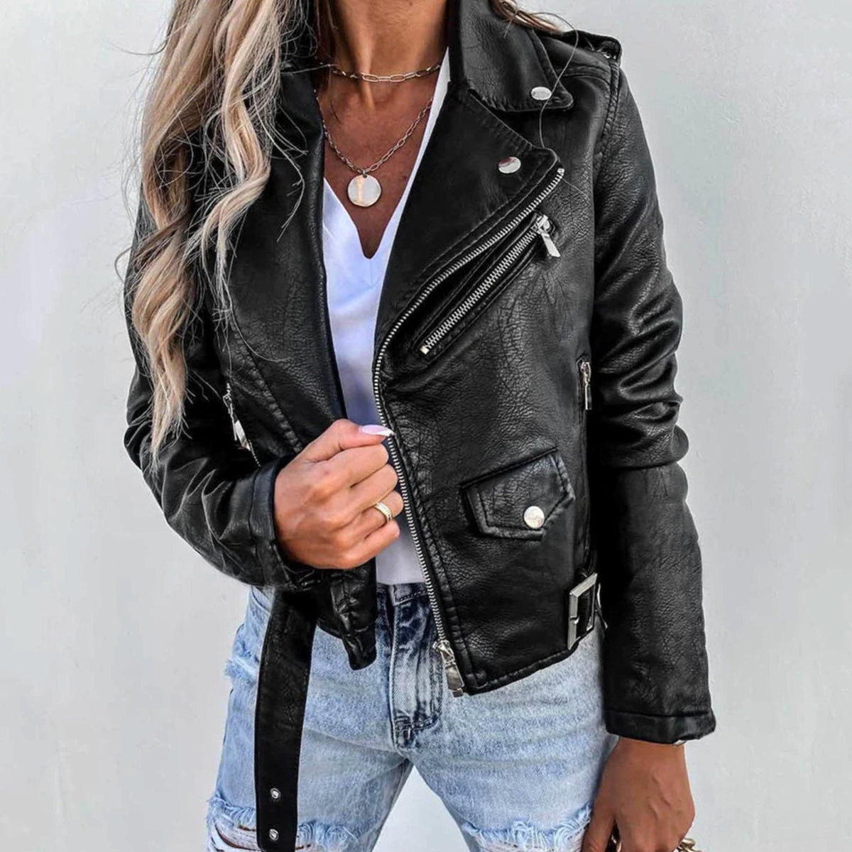 Kunstlederjacke Damen Bikerjacke – Ansicht 6