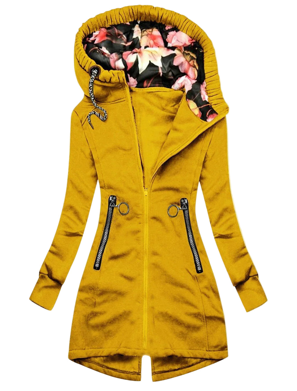 Damenjacke mit Kapuze und Blumenfutter – Ansicht 1