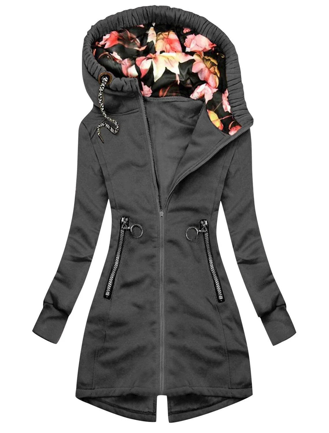 Damenjacke mit Kapuze und Blumenfutter – Ansicht 2